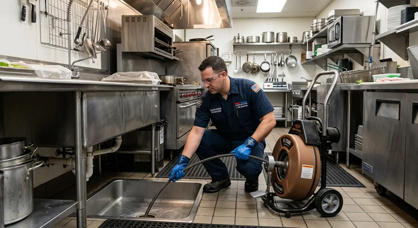 Commercial drain cleaning service in a restaurant kitchen in Ken Caryl